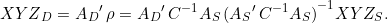 \begin{equation*} {XYZ}_D = {A_D}'\,\rho = {A_D}'\,C^{-1} A_S\,{({A_S}'\,C^{-1} A_S)}^{-1} XYZ_S. \end{equation*}
