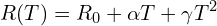 \[R(T) = R_0 + \alpha T + \gamma T^2\]
