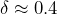 \delta \approx 0.4
