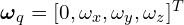 \boldsymbol{\omega}_q = [0, \omega_x, \omega_y, \omega_z]^T