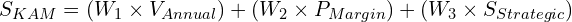 \[S_{KAM} = (W_1 \times V_{Annual}) + (W_2 \times P_{Margin}) + (W_3 \times S_{Strategic})\]