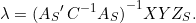 \begin{equation*} \lambda = {({A_S}'\,C^{-1} A_S)}^{-1} XYZ_S. \end{equation*}
