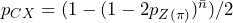 p_{CX}=(1-(1-2p_{Z(\pi)})^{\bar{n}})/2
