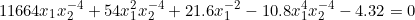 \[11664 x_1 x_2^{-4}+54x_1^2x_2^{-4}+21.6 x_1^{-2} - 10.8 x_1^4 x_2^{-4} - 4.32 =0\]
